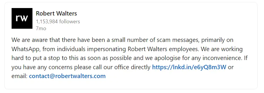You are currently viewing Robert Walters Recruitment Scam – Avoid Falling Victim!