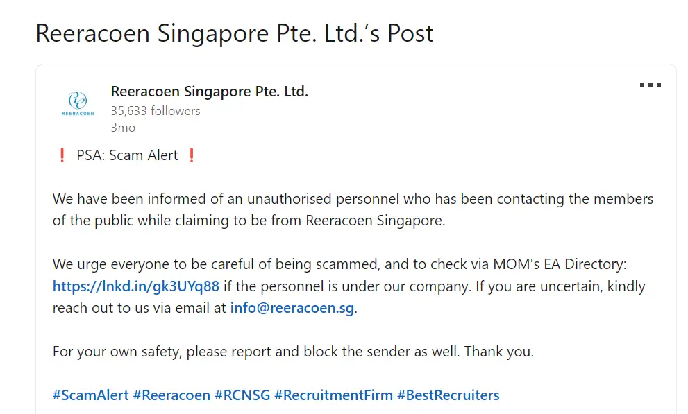 You are currently viewing Reeracoen Singapore Scam: Unmasking the Fake Job Scammers