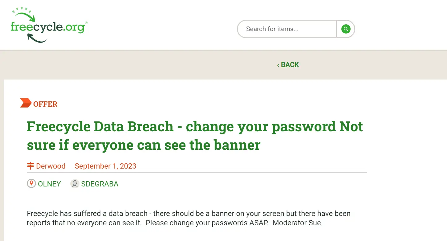 You are currently viewing Freecycle Data Breach Scam – Protect Yourself Now